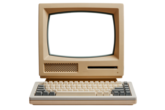 Vintage Computer Monitor and Keyboard on White Surface