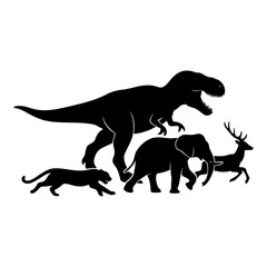 Naklejka premium Prehistoric Chase in Silhouette. animal vector: Ideal for use as a tattoo, icon, web graphic design, and infographic concepts.