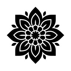 Symmetrical Black Mandala Flower. vector: Ideal for use as a tattoo, icon, web graphic design, and infographic concepts.