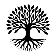 Tree of Life Silhouette Design. vector: Ideal for use as a tattoo, icon, web graphic design, and infographic concepts.