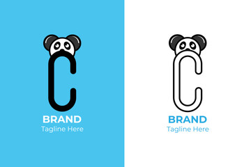 Letter C and Panda logo design. Letter C and Panda with two colors logo design.
