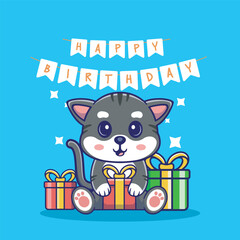 Illustration vector grapich of a kitten holding a giftbox perfect for character design 