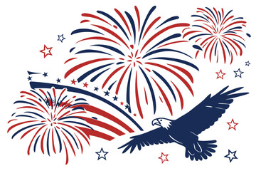 Obraz premium Patriotic Celebration: Vibrant fireworks burst in the sky, accented by the majestic eagle, symbolizing the nation's spirit of freedom and jubilance.