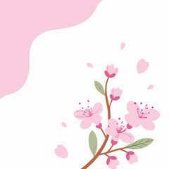 Pink Cherry Blossom Branch Illustration, Spring Flowers