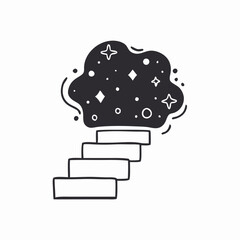 Hand-drawn stairs leading to a starry cloud, growth concept