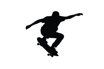Silhouette of a Skateboarder Performing an Aerial Trick