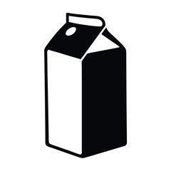 milk carton vector silhouette icon, black and white illustration of drinks.