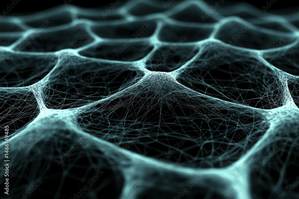 Aufkleber abstract close-up of a futuristic mesh network with glowing blue lines on dark background