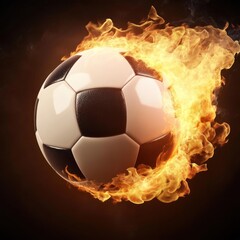 Fototapeta premium Soccer ball engulfed in flames. Fiery soccer ball, on dark background
