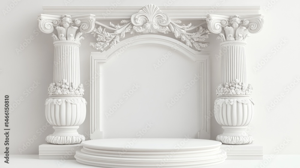 Poster elegant white architectural niche with columns and pedestal