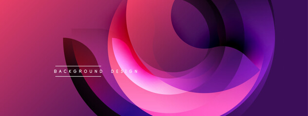 Abstract pink purple design. Overlapping circles create dynamic flow, modern aesthetic. Text reads background design.