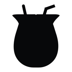 pi a colada vector silhouette icon, black and white illustration of drinks.