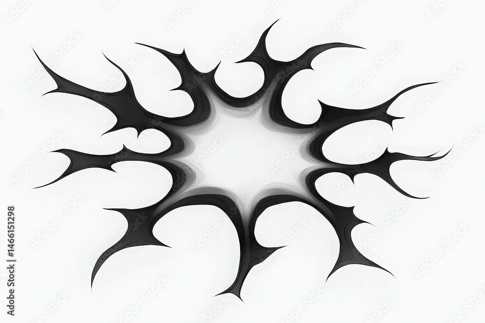 Poster abstract black and white design with sharp edges and intricate patterns on a light background