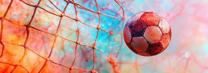 Goal! Vibrant soccer ball in vibrant net