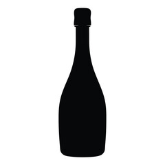 prosecco bottle vector silhouette icon, black and white illustration of drinks.