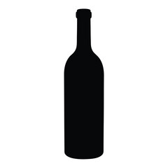 red wine bottle vector silhouette icon, black and white illustration of drinks.