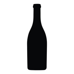 red wine bottle vector silhouette icon, black and white illustration of drinks.