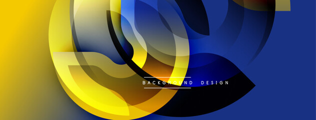 Fototapeta premium Abstract fluid shapes, vibrant yellow, blue gradients. Modern design element with layered forms, dynamic composition. Text reads background design.