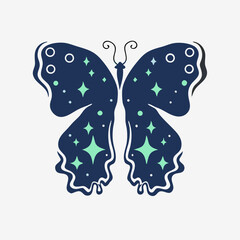 Celestial Butterfly Illustration: Dark Blue & Teal