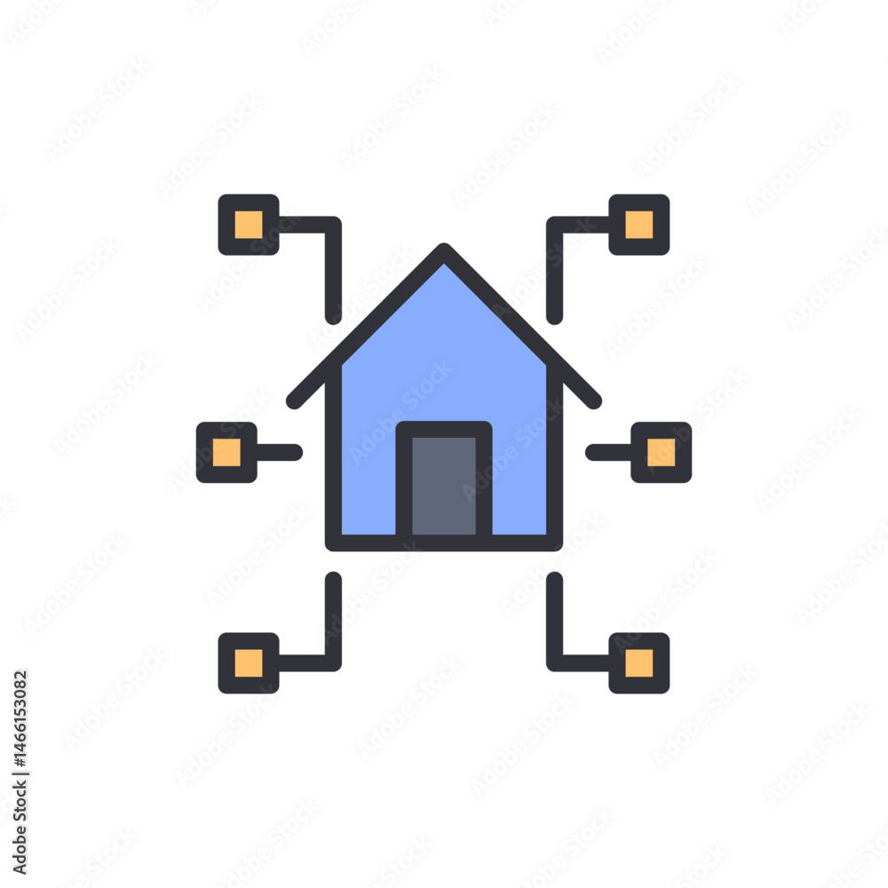Poster conceptual depiction of a smart house controlled by a technological network