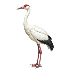 Fototapeta premium White Crane with Red Head and Legs, Isolated on Transparent Background, PNG