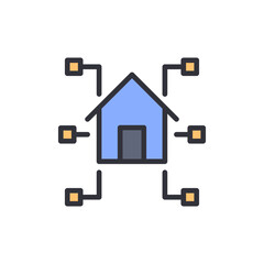 Conceptual depiction of a smart house controlled by a technological network