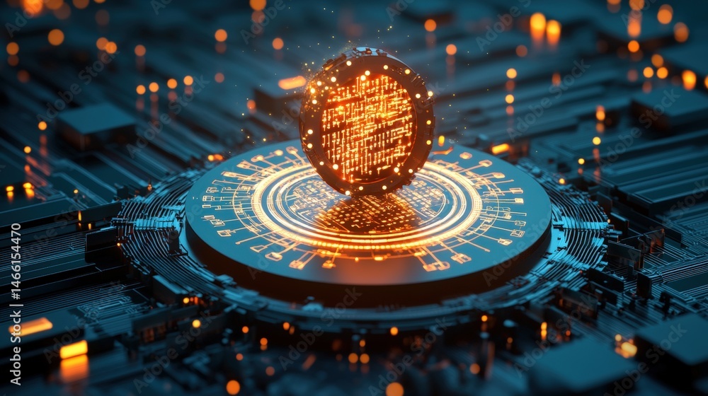 Poster futuristic digital globe with glowing circuits and data network representation on a high-tech circui