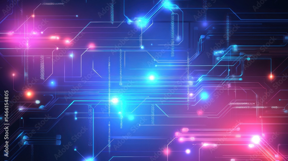 Poster futuristic circuit board with glowing lines