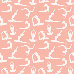 Yoga class seamless pattern. Silhouettes of girls in asanas. Design for your background