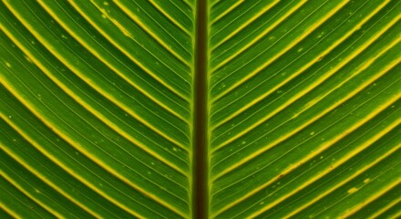 Closeup of Vibrant Green Leaf with Yellow Veins