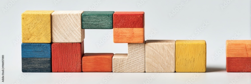 Poster Colorful Toy Blocks Arranged to Create a Unique Shape on a Light Background for Creative Display and Playtime Fun Generative AI