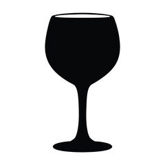 wine glass vector silhouette icon, black and white illustration of drinks.