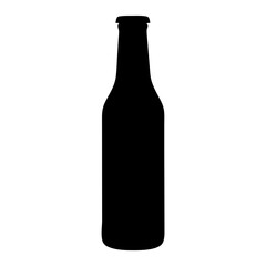 beer bottle vector silhouette icon, black and white illustration of drinks.