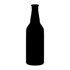 beer bottle vector silhouette icon, black and white illustration of drinks.