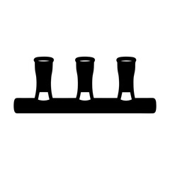 beer flight board vector silhouette icon, black and white illustration of drinks.