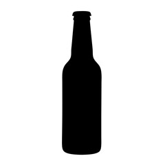 beer bottle vector silhouette icon, black and white illustration of drinks.