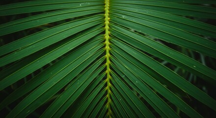 Obraz premium Detailed Close-Up of a Dark Green Tropical Palm Leaf