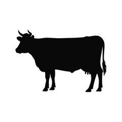 Black Silhouette of a Cow Standing Side Profile