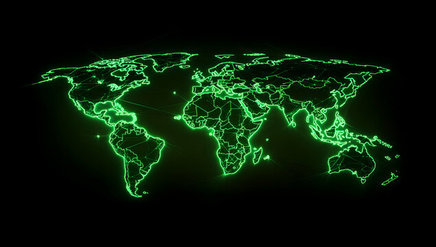 Green glowing world map digital art