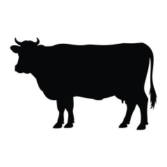 Black Silhouette of a Cow Standing Side Profile