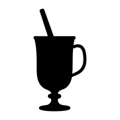 hot cider with cinnamon vector silhouette icon, black and white illustration of drinks.