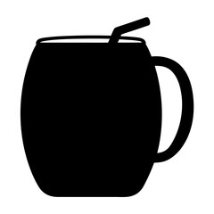 moscow mule in copper mug vector silhouette icon, black and white illustration of drinks.