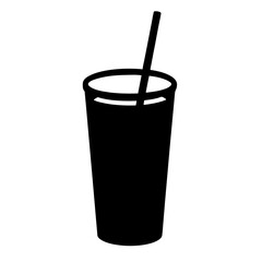 smoothie with straw vector silhouette icon, black and white illustration of drinks.