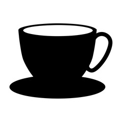 tea cup with saucer vector silhouette icon, black and white illustration of drinks.
