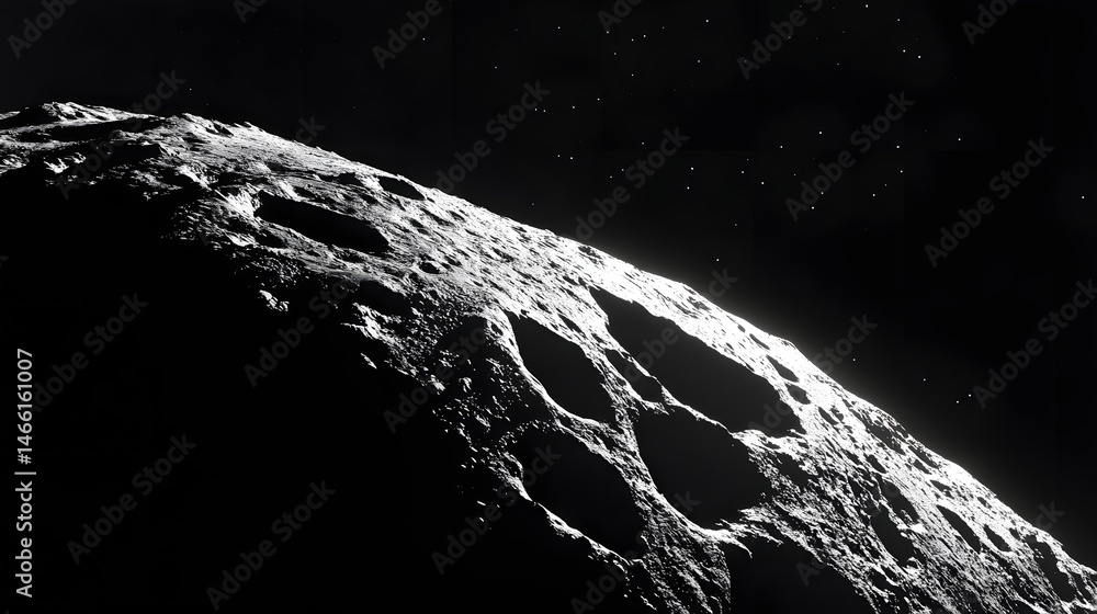 Wall mural asteroid with craters: a close-up of a large asteroid covered in deep craters, drifting silently thr