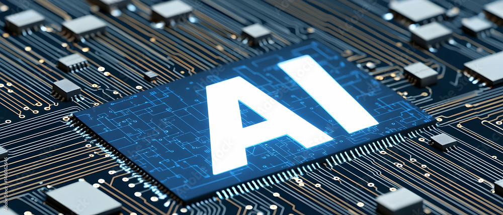 Poster close up of circuit board with ai symbol