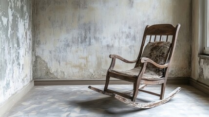 Distressed wooden rocking chair with classic design