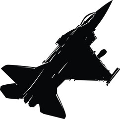 Silhouette of Military Fighter Jet in Dynamic Tilted Angle View