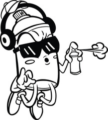 Graffiti Spray Can Character Illustration with Headphones and Cool Attitude