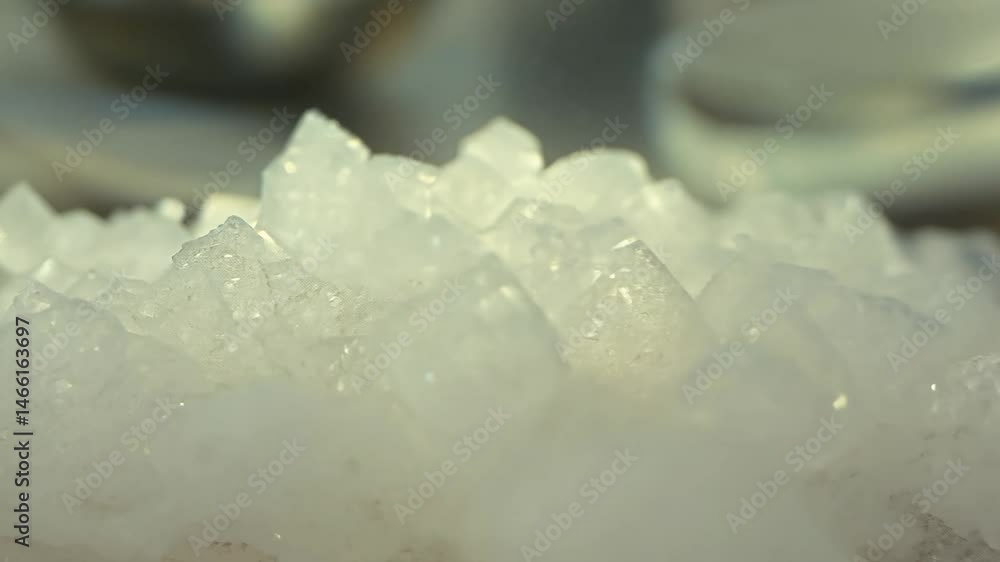 Poster slider video with subtle camera shake, ambient light with naturalistic shadows, macro view of sugar 